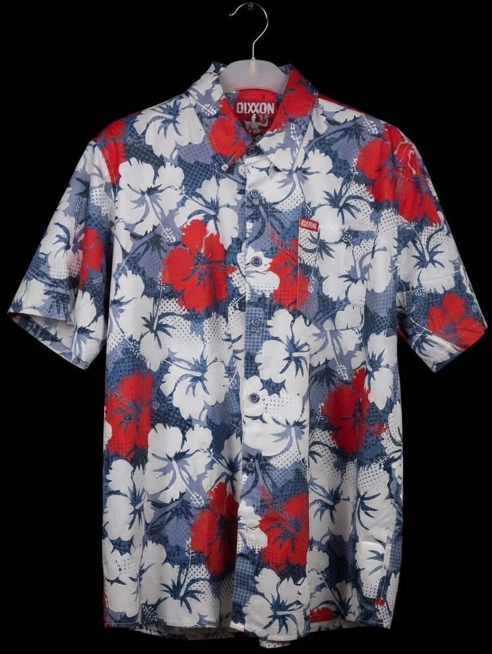 Dixxon Men's 2XL Hawaiian Floral Button-Up Shirt - White/Red/Blue